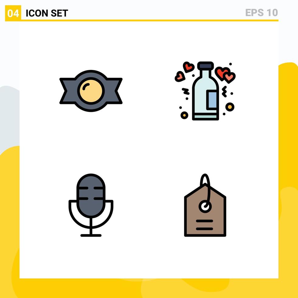 4 Universal Filledline Flat Color Signs Symbols of bonbon electronics bottle romance products Editable Vector Design Elements