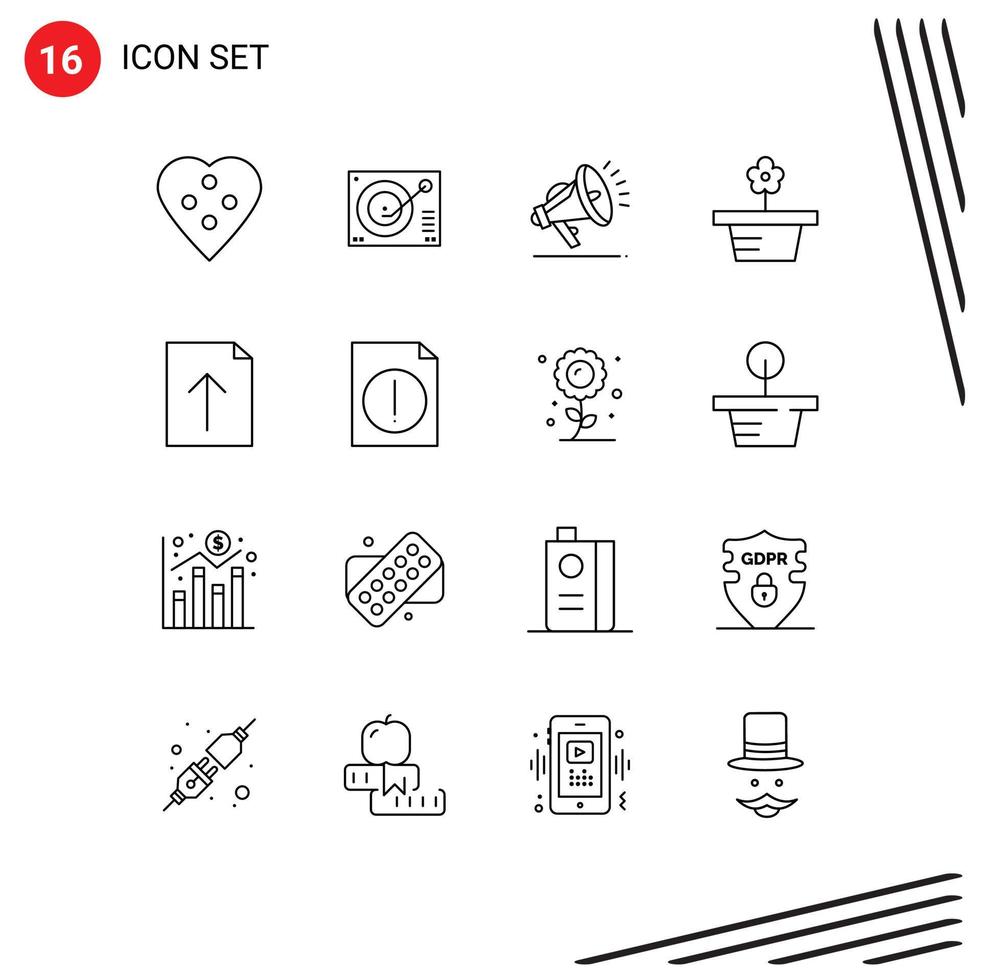 Modern Set of 16 Outlines Pictograph of document pot player nature speaker Editable Vector Design Elements