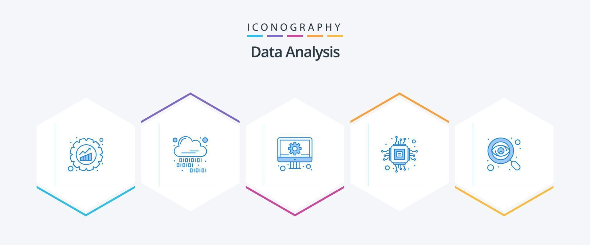 Data Analysis 25 Blue icon pack including business. microchip. develop. hardware. chip vector