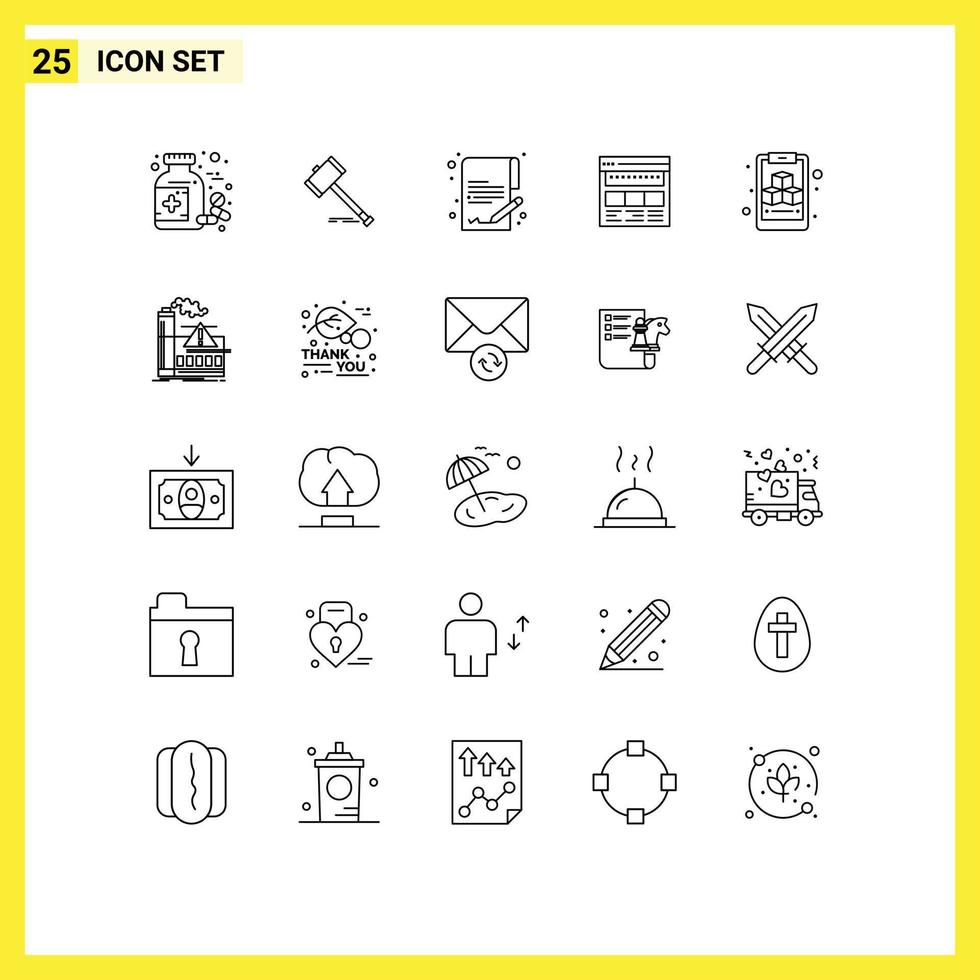 Set of 25 Modern UI Icons Symbols Signs for corporate browser hammer website economy Editable Vector Design Elements