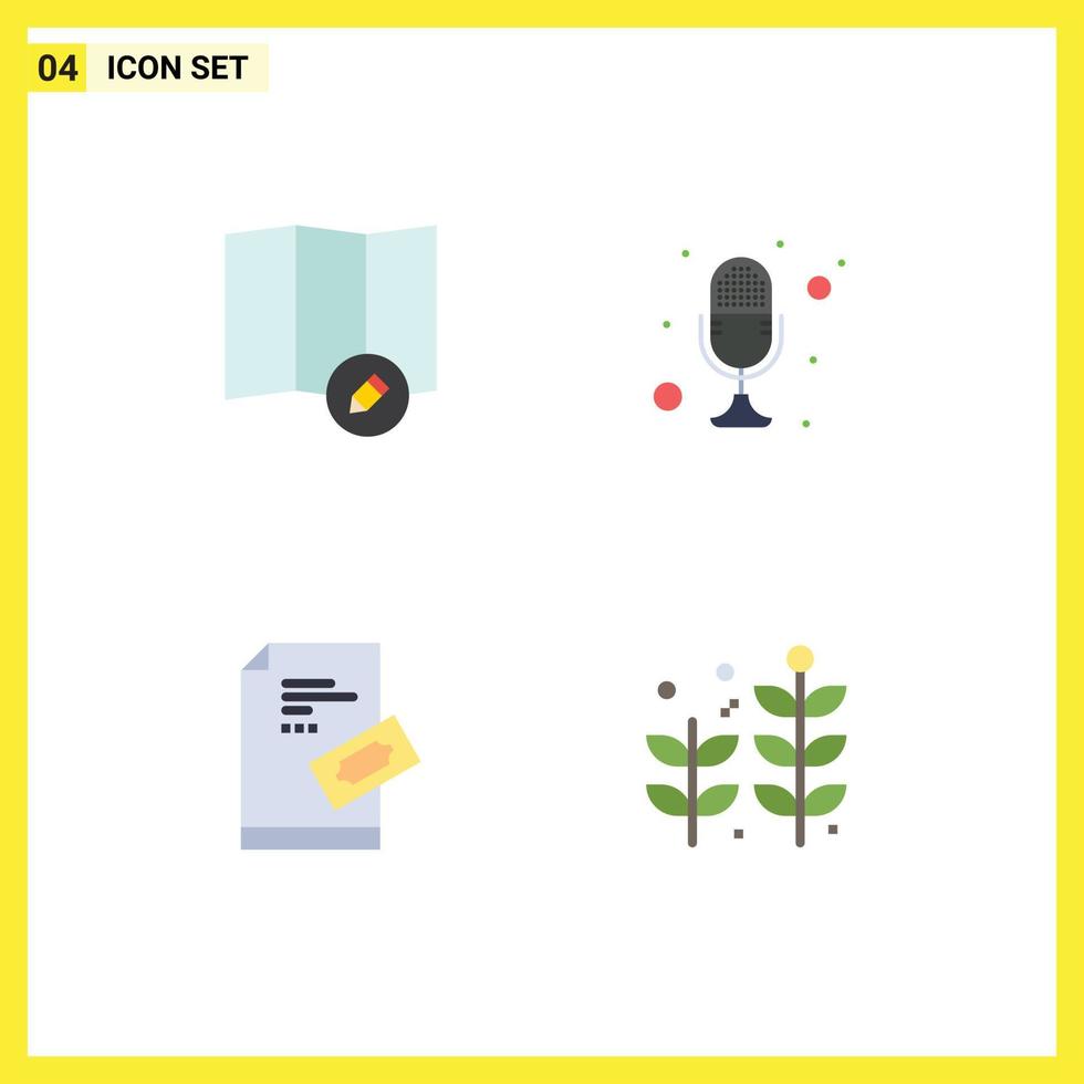 Set of 4 Modern UI Icons Symbols Signs for edit tickets microphone talk note Editable Vector Design Elements