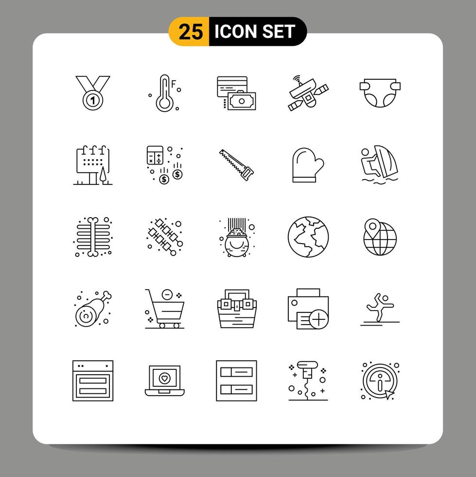 Set of 25 Vector Lines on Grid for space antenna temperature satellite payment Editable Vector Design Elements