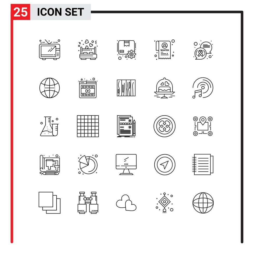 Group of 25 Modern Lines Set for cancer sign communication package chat state Editable Vector Design Elements