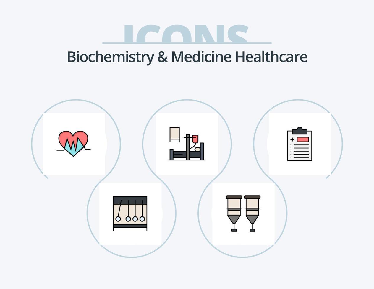 bioquímica y medicina cuidado de la salud línea lleno icono paquete 5 5 icono diseño. médico. herramientas . aire. cirugía. salud vector