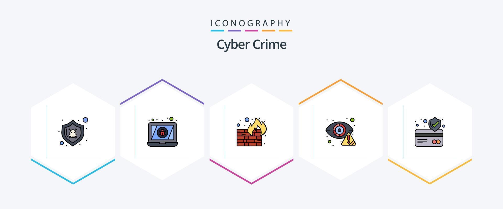 Cyber Crime 25 FilledLine icon pack including atm card. eye. fire. detector. crime vector