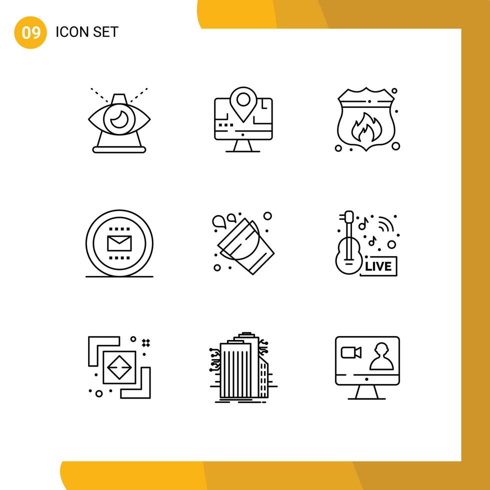 User Interface Pack of 9 Basic Outlines of work office education job fire Editable Vector Design Elements