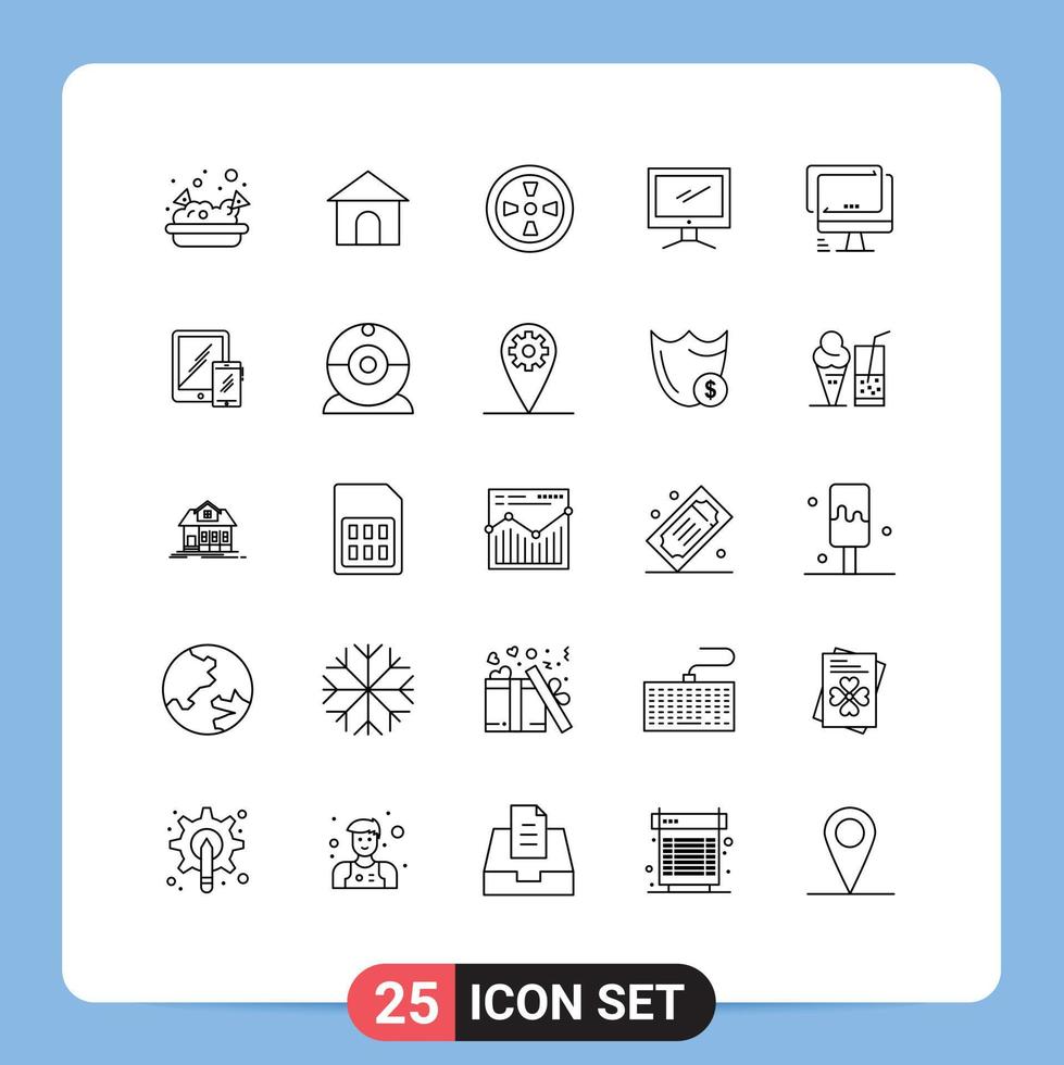 Universal Icon Symbols Group of 25 Modern Lines of mobile smartphone turbine pc device Editable Vector Design Elements