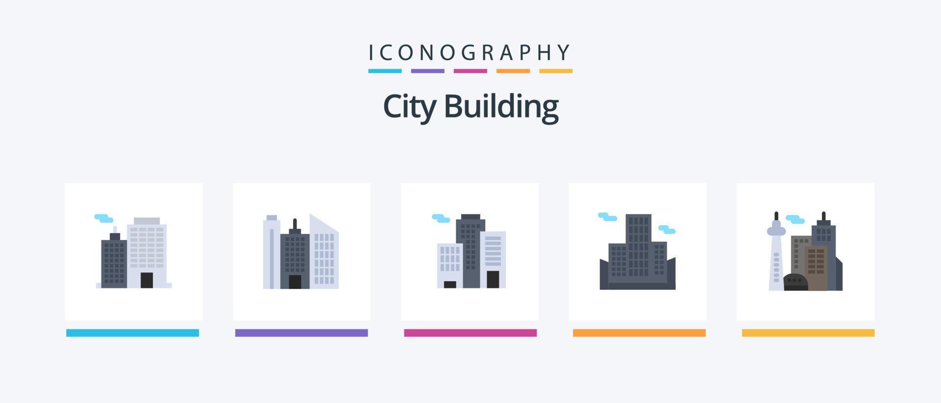 ciudad edificio plano 5 5 icono paquete incluso . edificio.. creativo íconos diseño vector