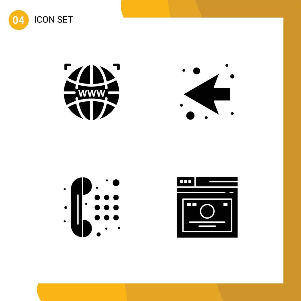 4 User Interface Solid Glyph Pack of modern Signs and Symbols of world telephone web design left layout Editable Vector Design Elements