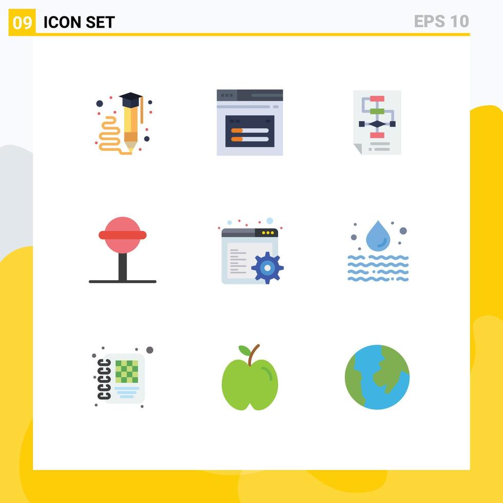 Set of 9 Commercial Flat Colors pack for browser chupa website candy process Editable Vector Design Elements