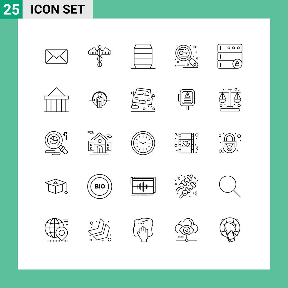 usuario interfaz paquete de 25 básico líneas de seguridad investigación cuidado palabras clave comida editable vector diseño elementos