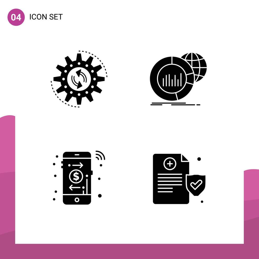 Universal Icon Symbols Group of 4 Modern Solid Glyphs of management infographic task chart online Editable Vector Design Elements