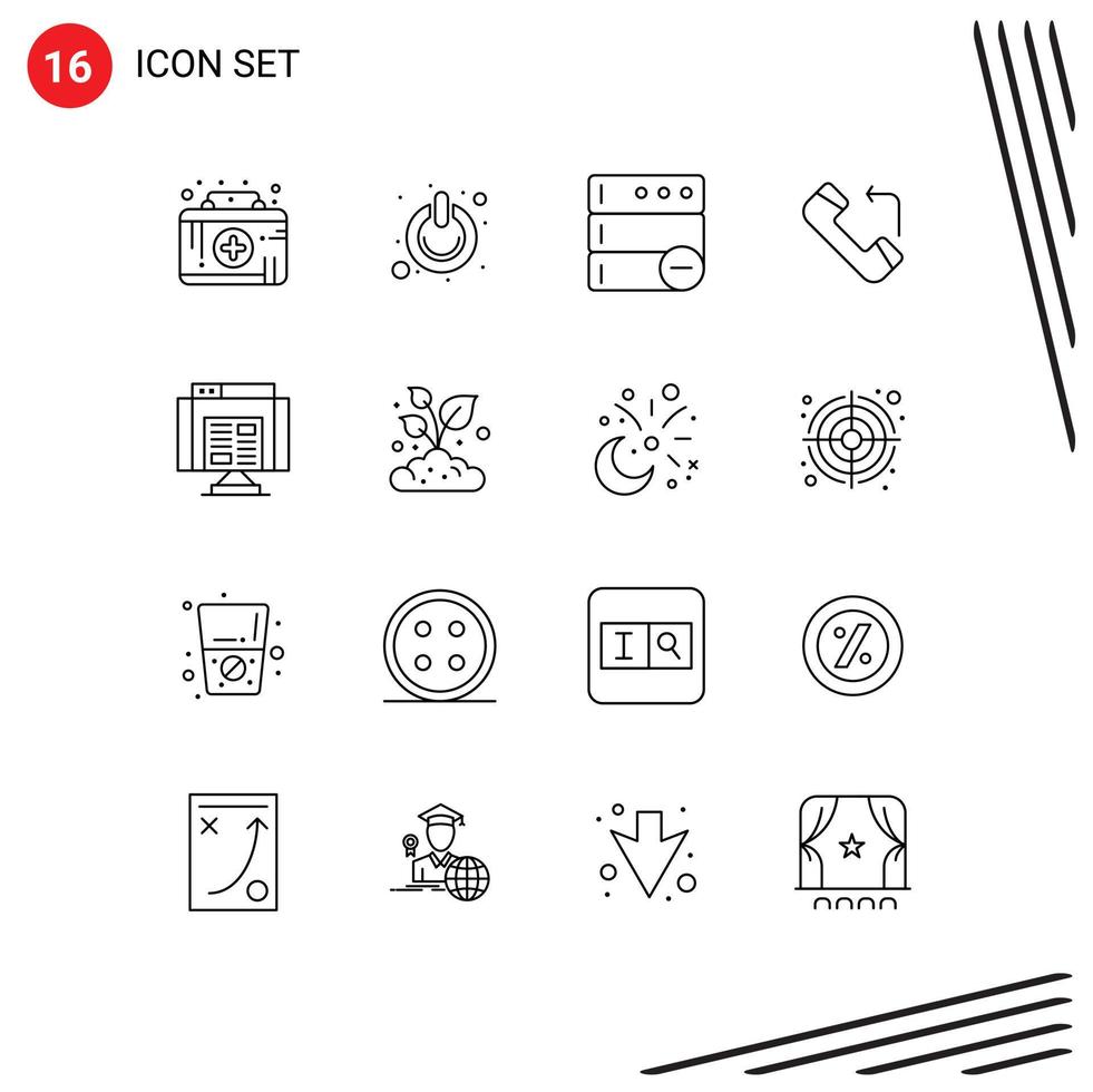 Stock Vector Icon Pack of 16 Line Signs and Symbols for data application switch incoming answer Editable Vector Design Elements