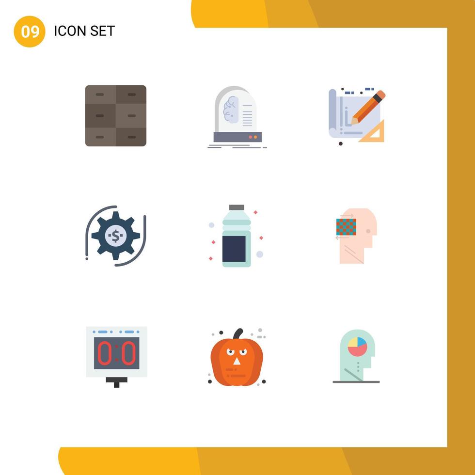 Pictogram Set of 9 Simple Flat Colors of alcohol dollar machine setting construction Editable Vector Design Elements