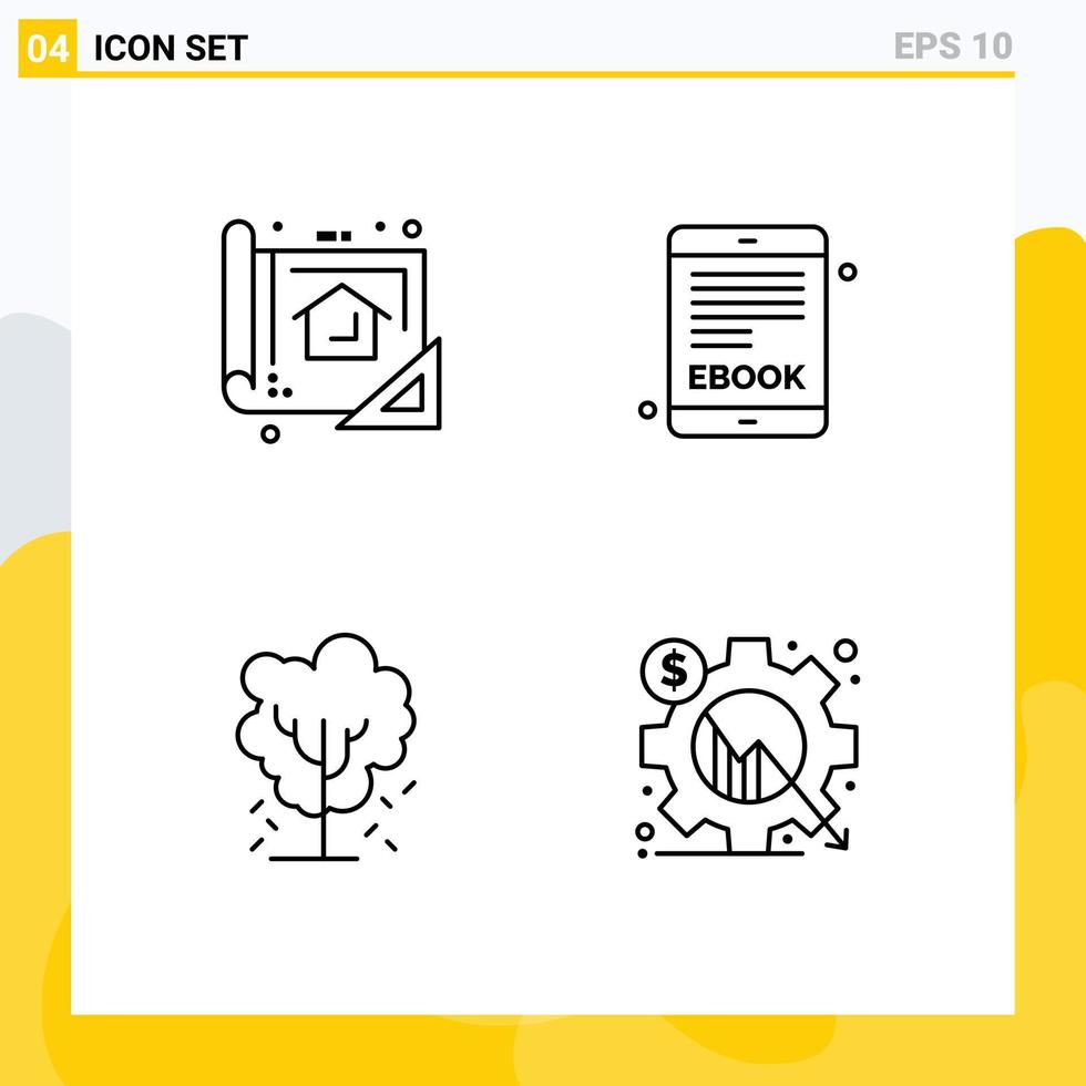4 Thematic Vector Filledline Flat Colors and Editable Symbols of plan apple planning electronic book nature Editable Vector Design Elements