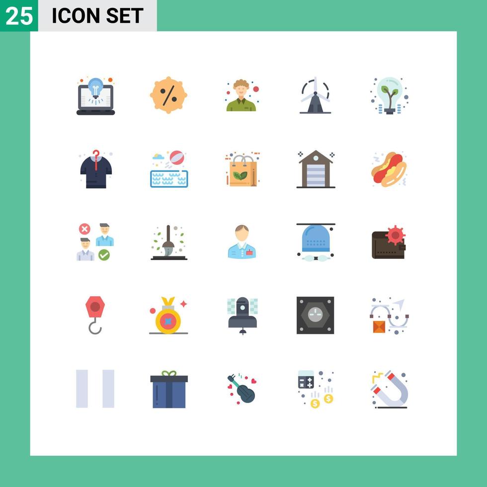 Mobile Interface Flat Color Set of 25 Pictograms of light windmill male power energy Editable Vector Design Elements