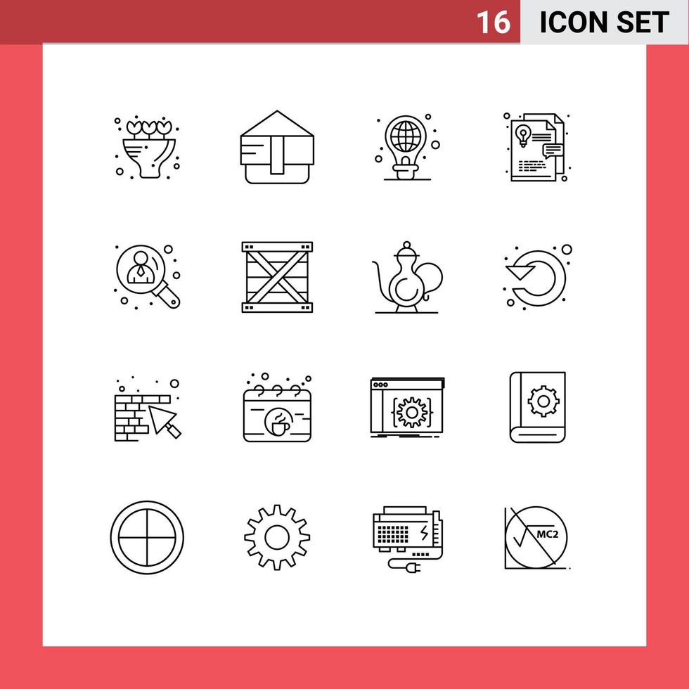 Stock Vector Icon Pack of 16 Line Signs and Symbols for box user light management graphic design Editable Vector Design Elements