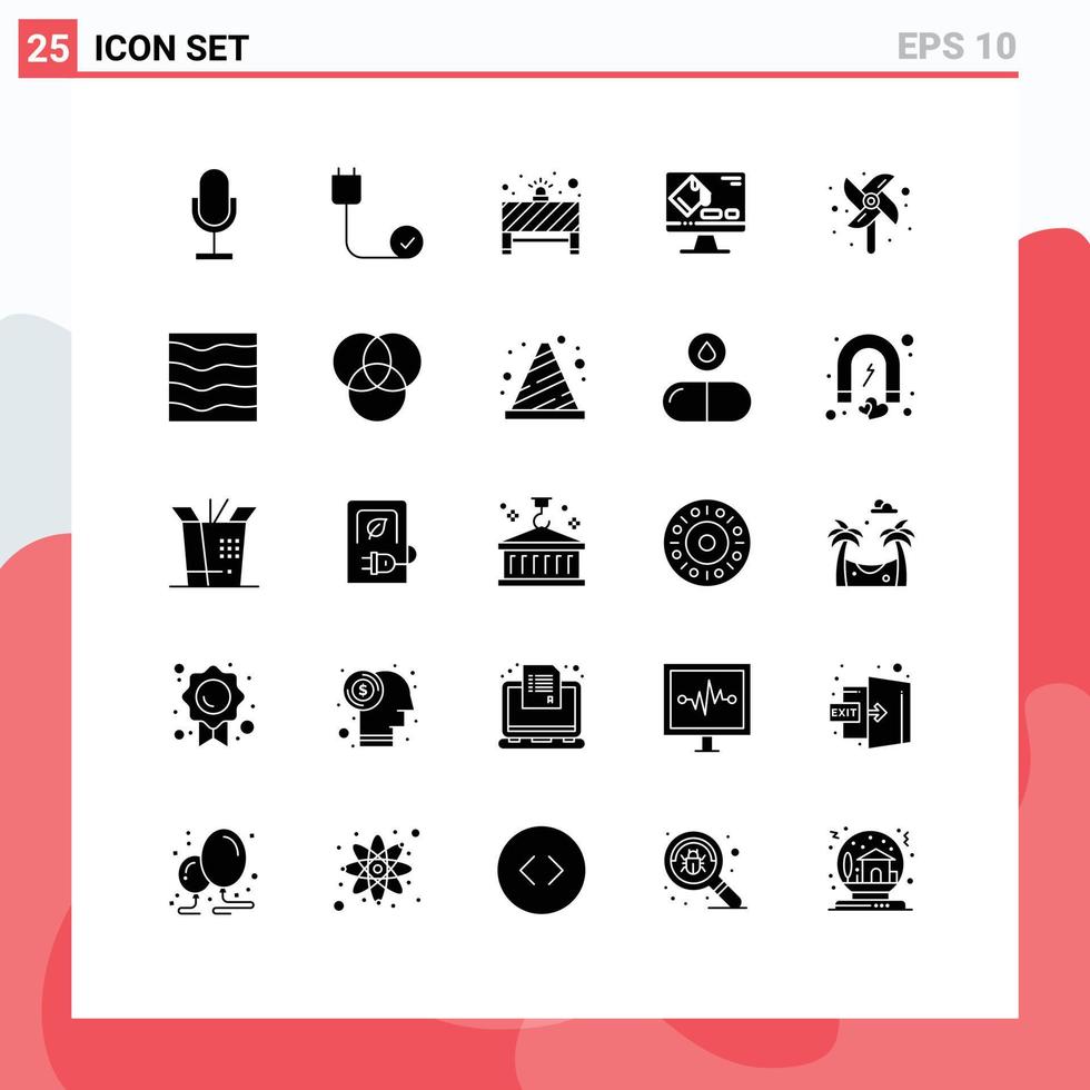Modern Set of 25 Solid Glyphs Pictograph of screen fill devices color stop Editable Vector Design Elements