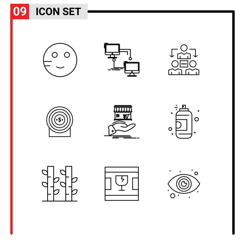 Pack of 9 creative Outlines of shop achievement computer money communication Editable Vector Design Elements