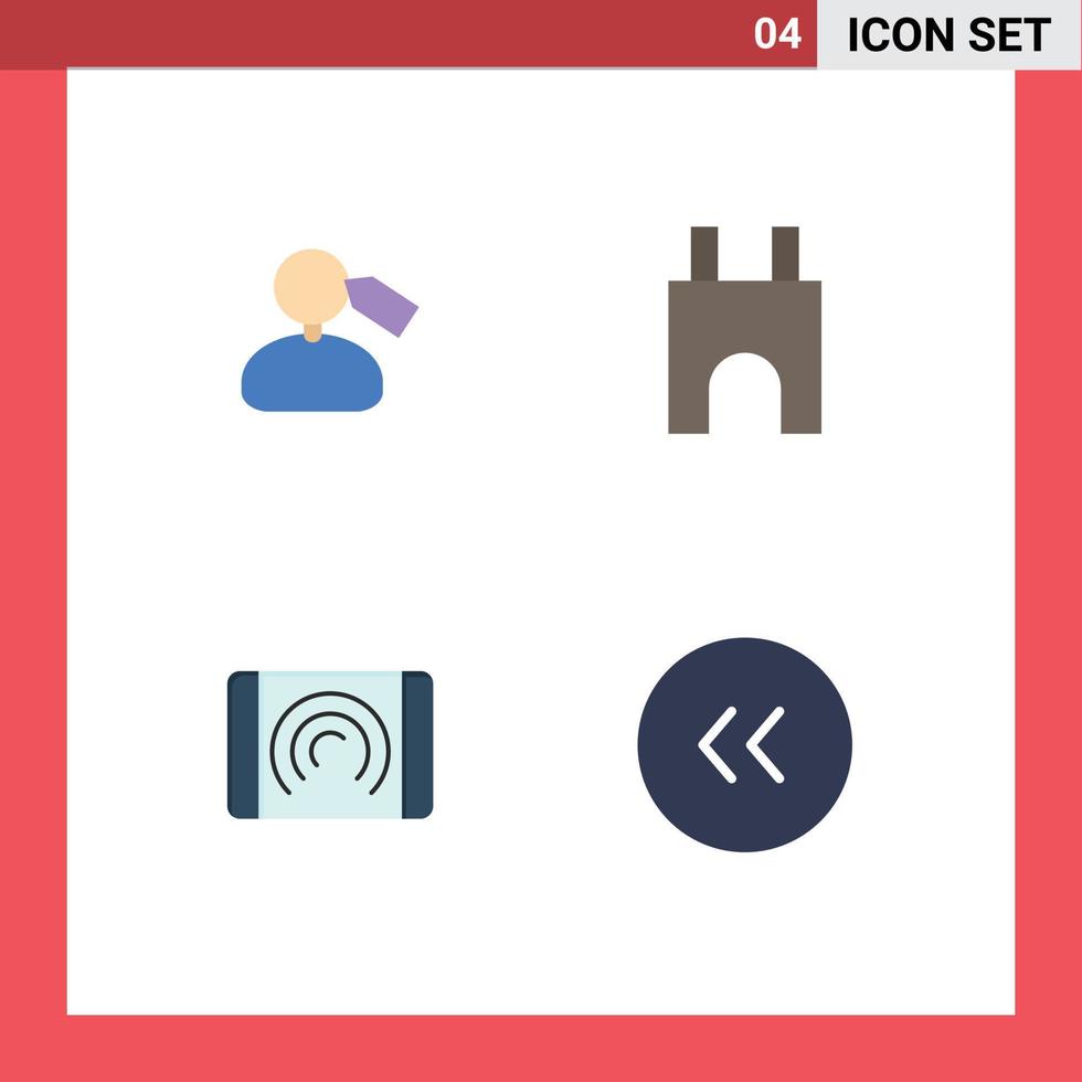 Group of 4 Modern Flat Icons Set for tag interaction work castle tower touch Editable Vector Design Elements