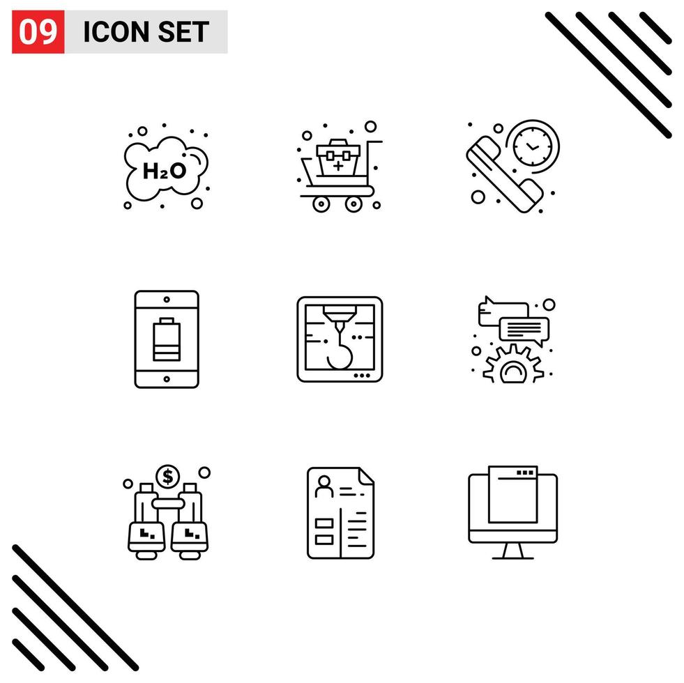 Mobile Interface Outline Set of 9 Pictograms of devices cellphone supplies battery summary Editable Vector Design Elements