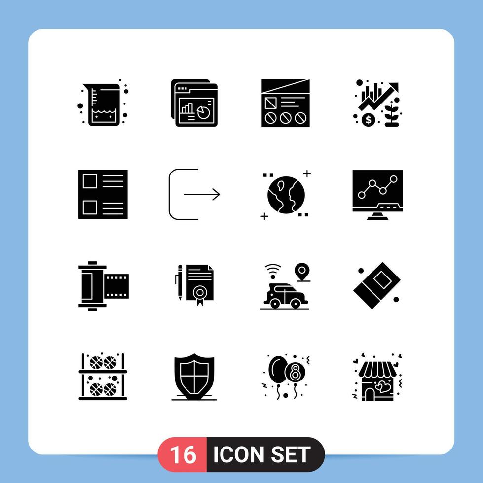 User Interface Pack of 16 Basic Solid Glyphs of up management fi growth usability Editable Vector Design Elements