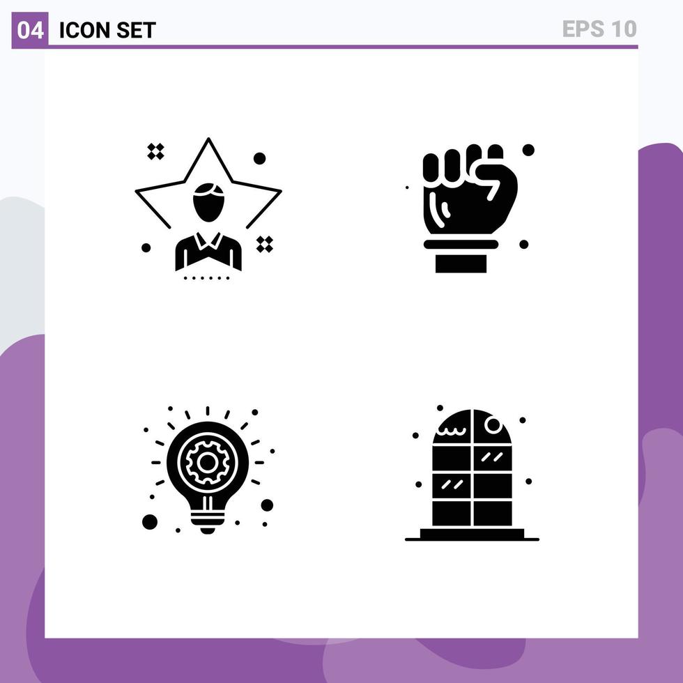 Modern Set of 4 Solid Glyphs and symbols such as bright bulb student architect light Editable Vector Design Elements