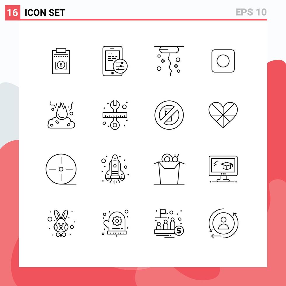 Pictogram Set of 16 Simple Outlines of smoke garbage thanks fire maximize Editable Vector Design Elements