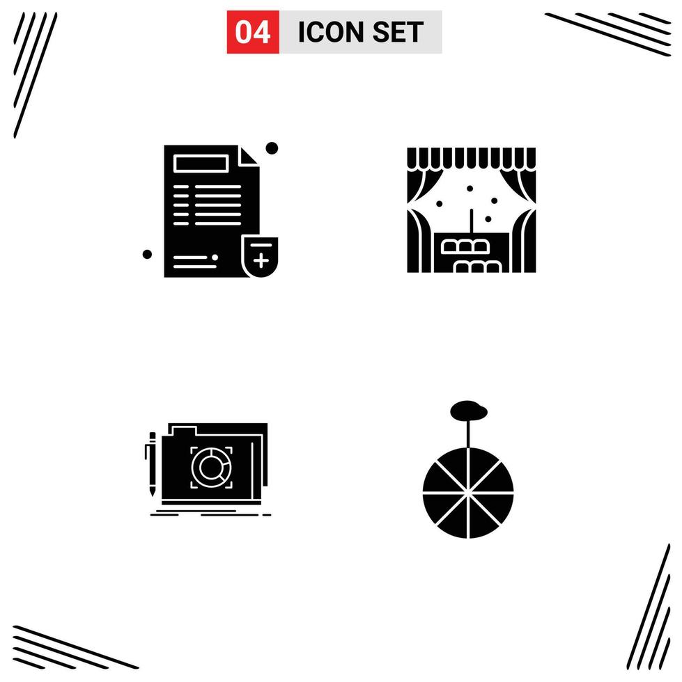 Group of 4 Modern Solid Glyphs Set for doctor target report window wheel Editable Vector Design Elements