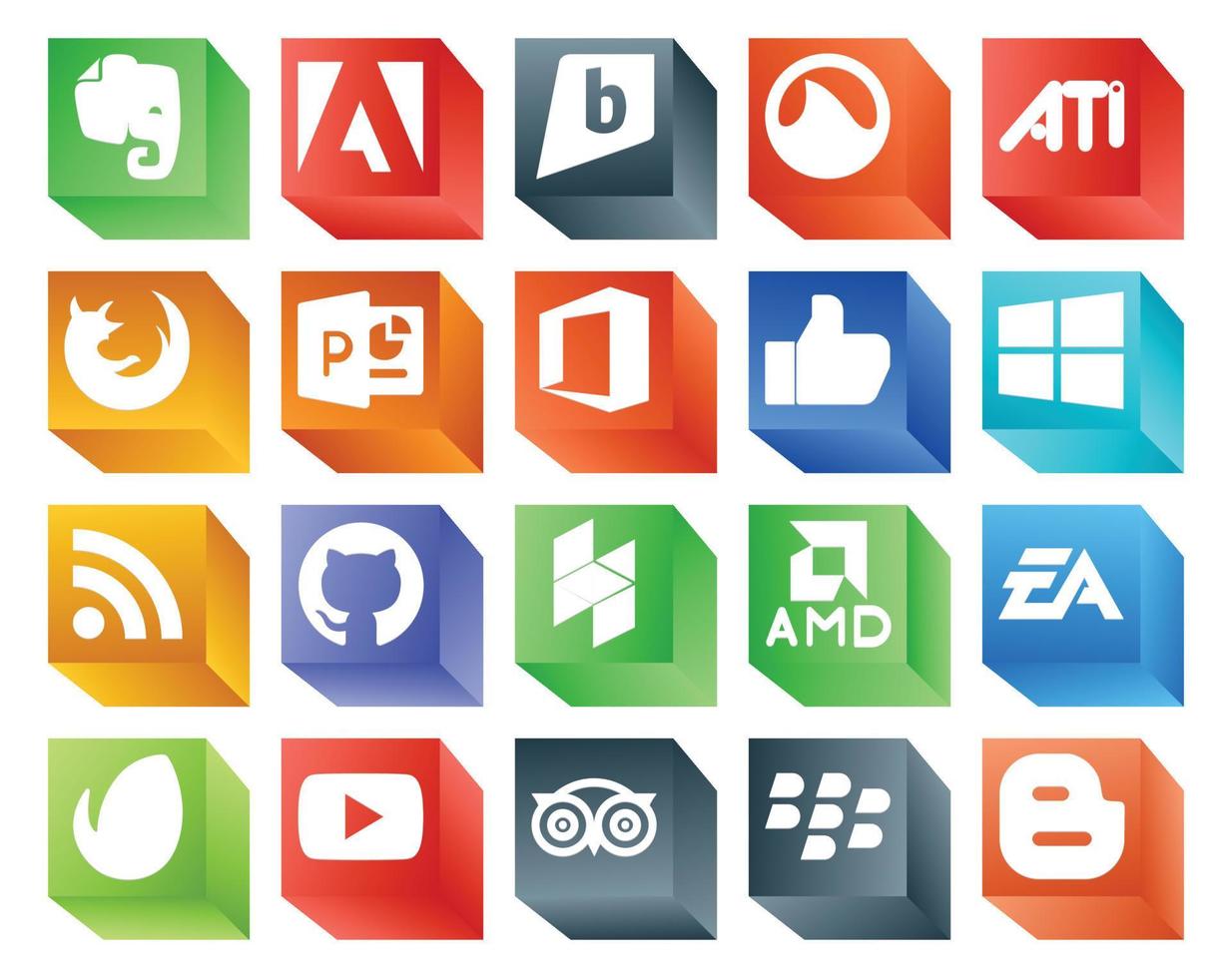 20 Social Media Icon Pack Including sports electronics arts office amd github vector
