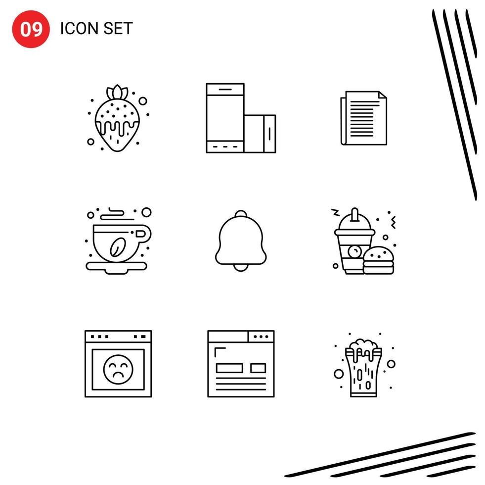 Pack of 9 creative Outlines of alert coffee smartphone cafe paper Editable Vector Design Elements