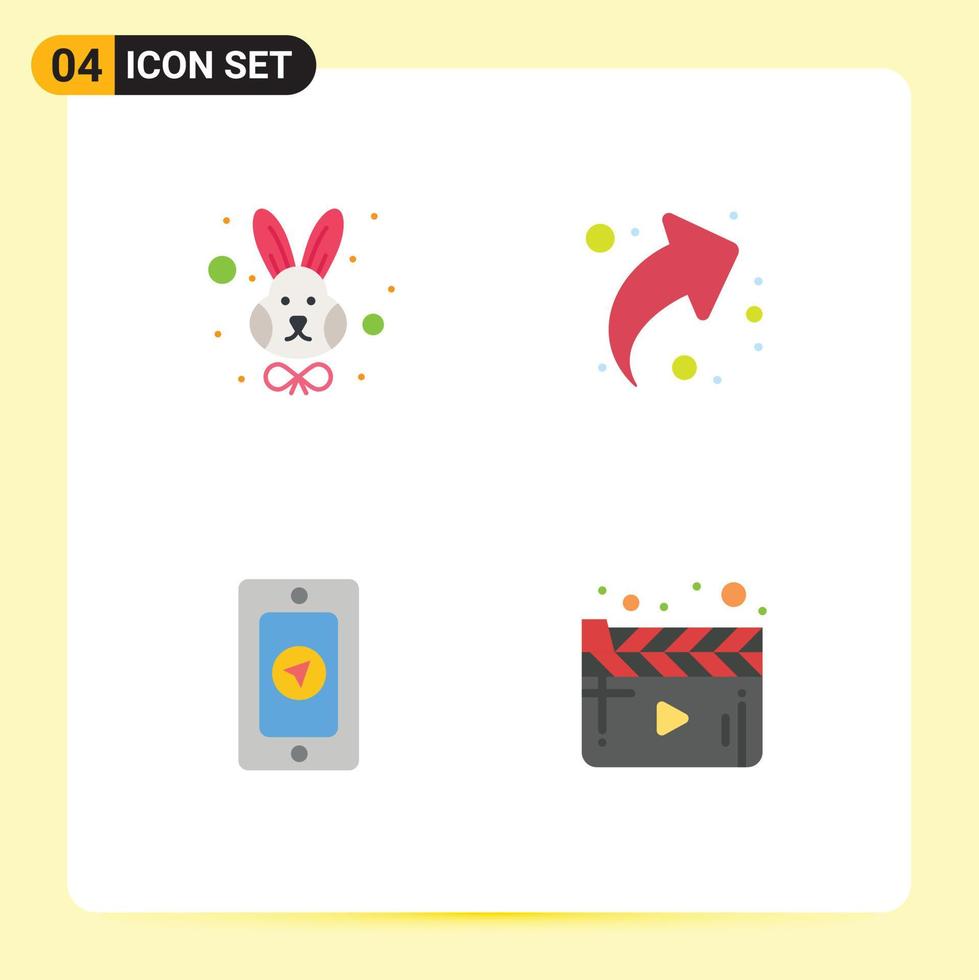 Group of 4 Modern Flat Icons Set for animal pin face up cinema Editable Vector Design Elements
