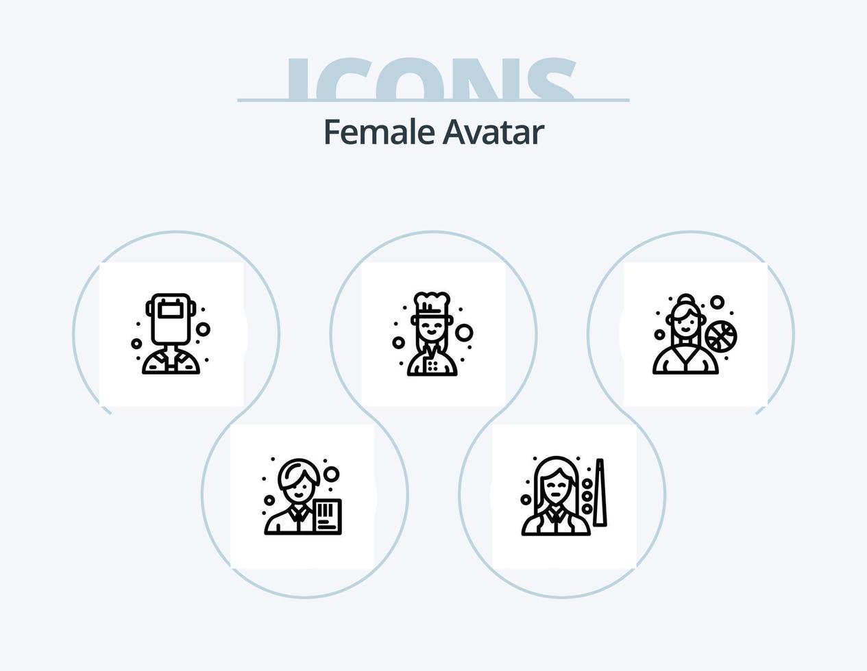 hembra avatar línea icono paquete 5 5 icono diseño. ocio. femenino. científico. bolos. policía vector