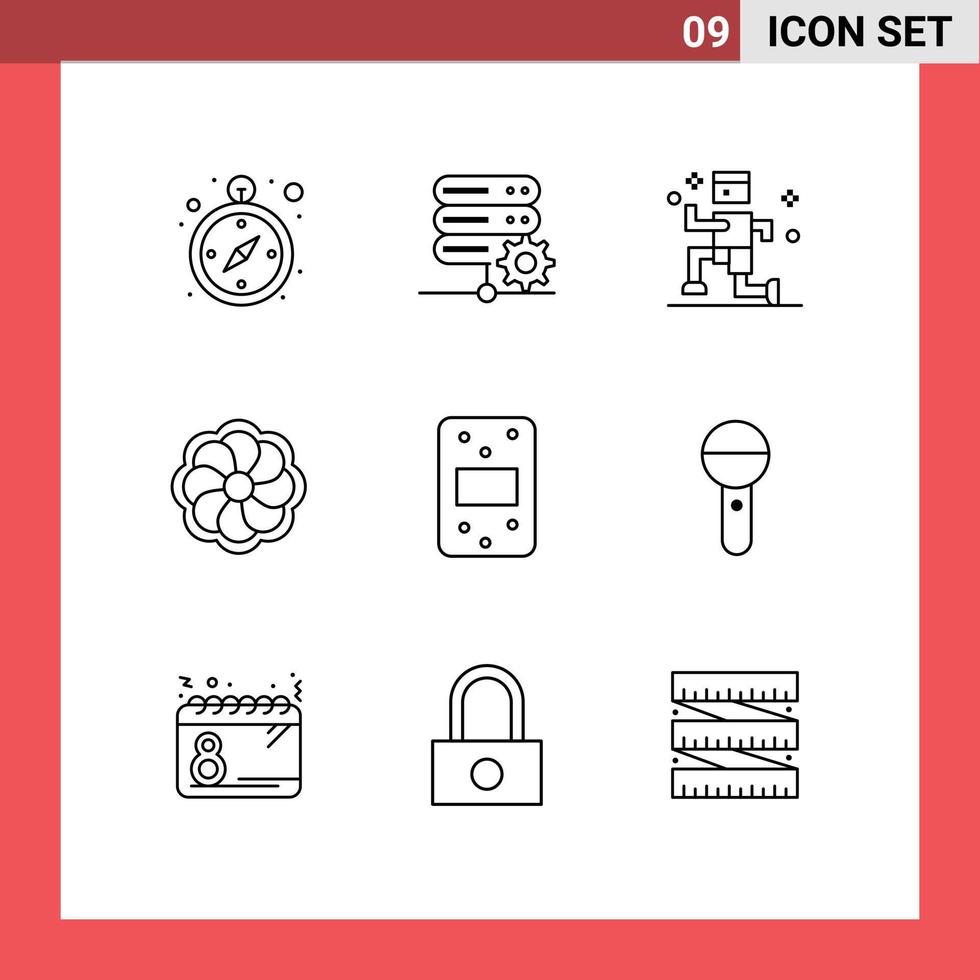 Outline Pack of 9 Universal Symbols of mic pack jogging food mardi gras Editable Vector Design Elements