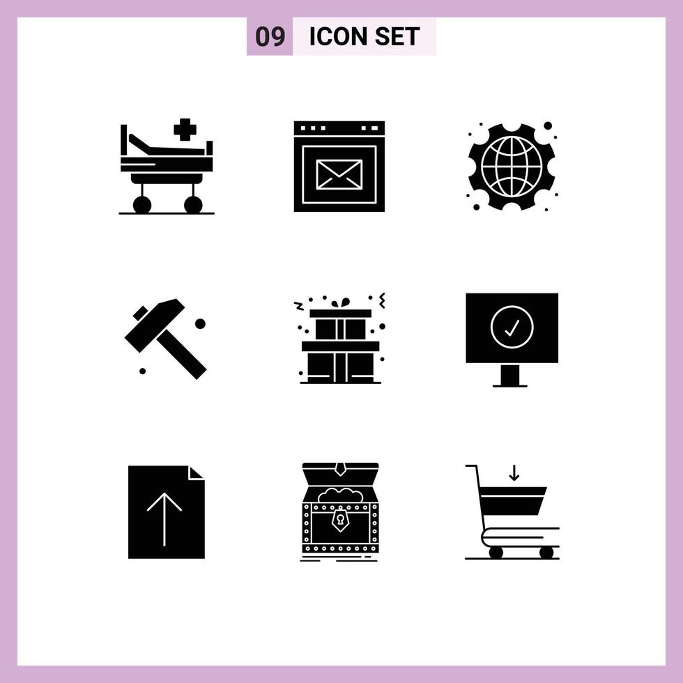 Set of 9 Modern UI Icons Symbols Signs for present christmas day tool construction Editable Vector Design Elements