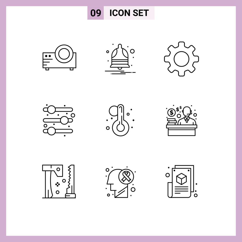Set of 9 Vector Outlines on Grid for consumer temperature basic summer adjust Editable Vector Design Elements