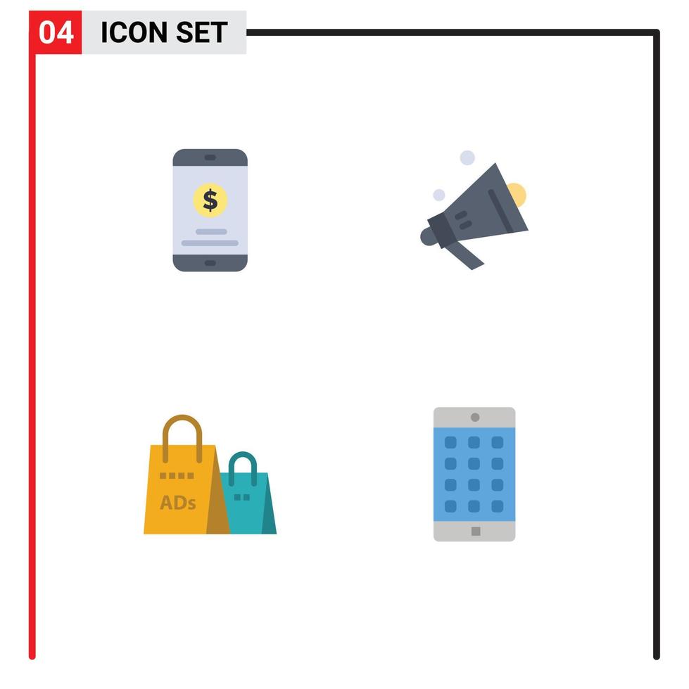 plano icono paquete de 4 4 universal símbolos de móvil bolso dinero compras compras editable vector diseño elementos