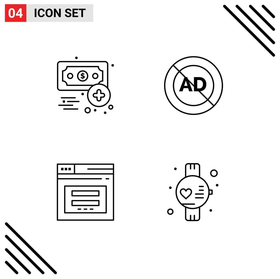 Modern Set of 4 Filledline Flat Colors Pictograph of business page income advertisement web Editable Vector Design Elements