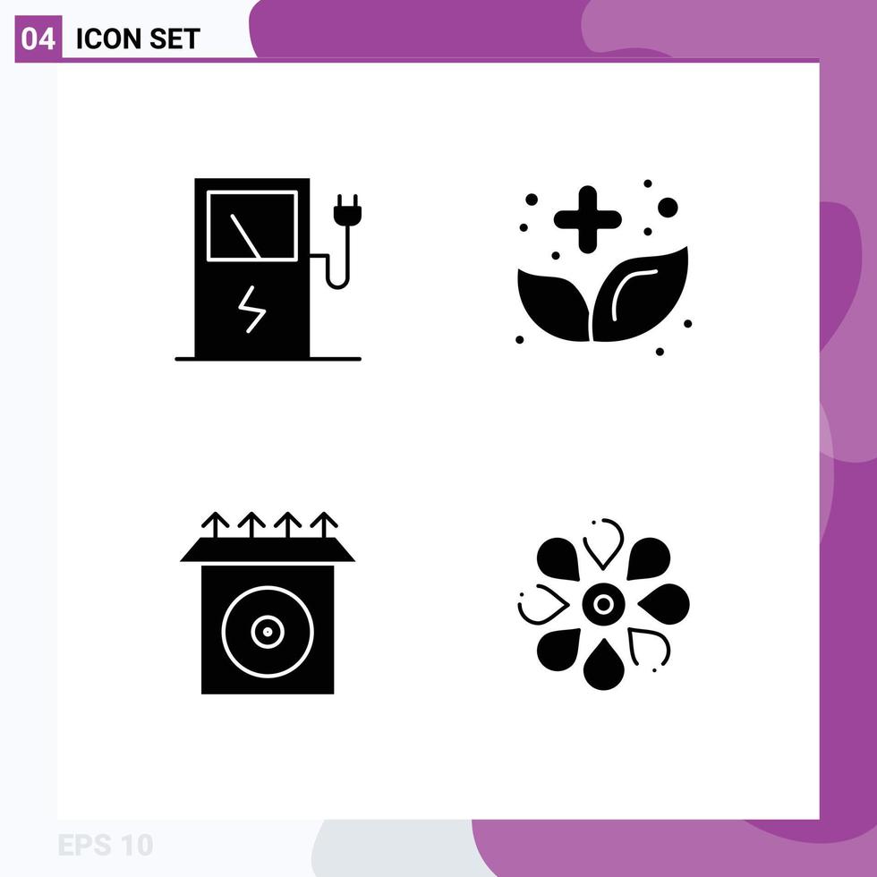 Group of 4 Modern Solid Glyphs Set for charge install alternative herbal flower Editable Vector Design Elements