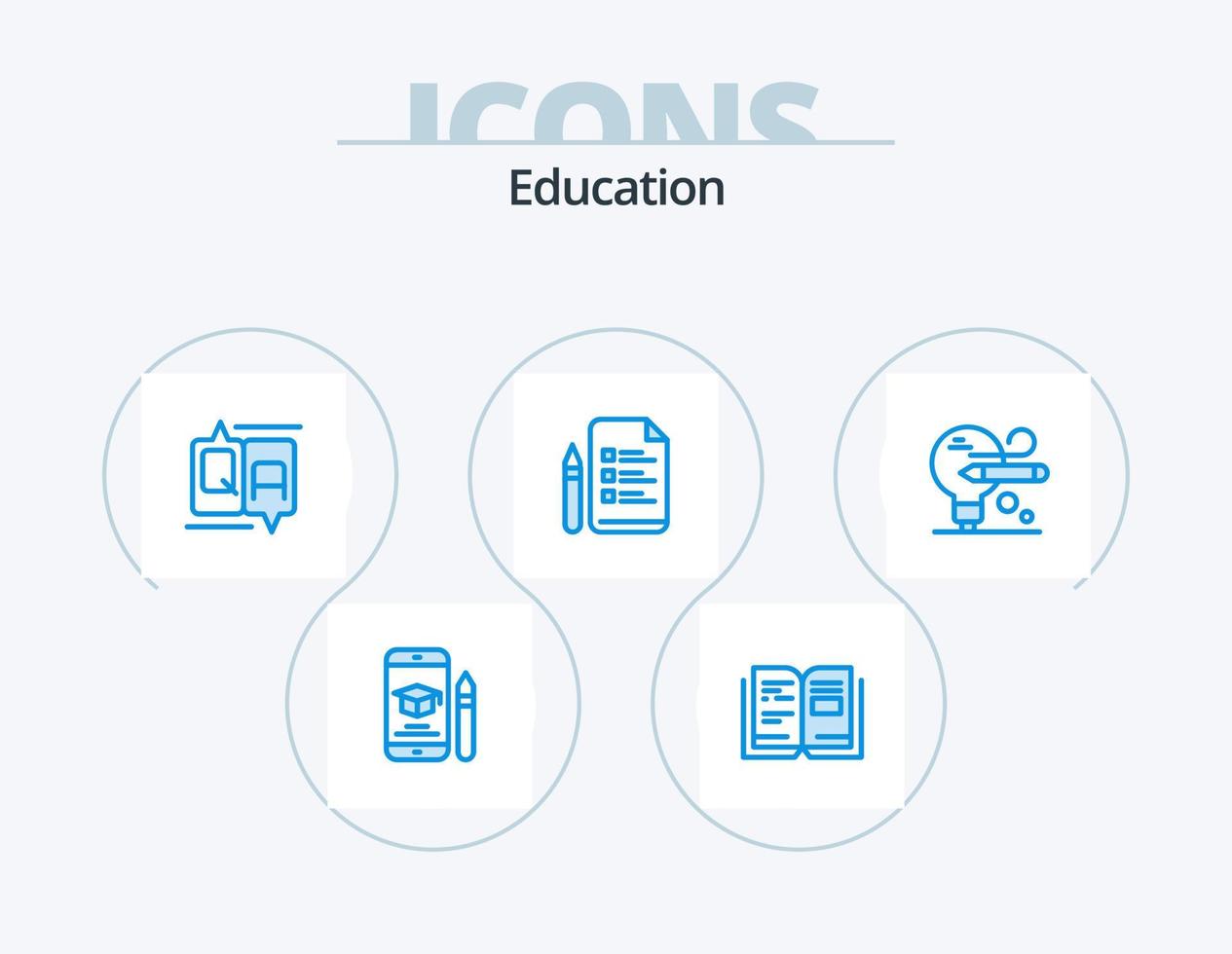 educación azul icono paquete 5 5 icono diseño. bulbo. bolígrafo. texto. educación. mensaje vector