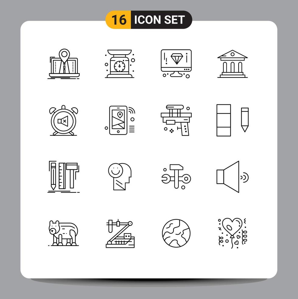 Group of 16 Modern Outlines Set for alarm campus weighing bank page Editable Vector Design Elements