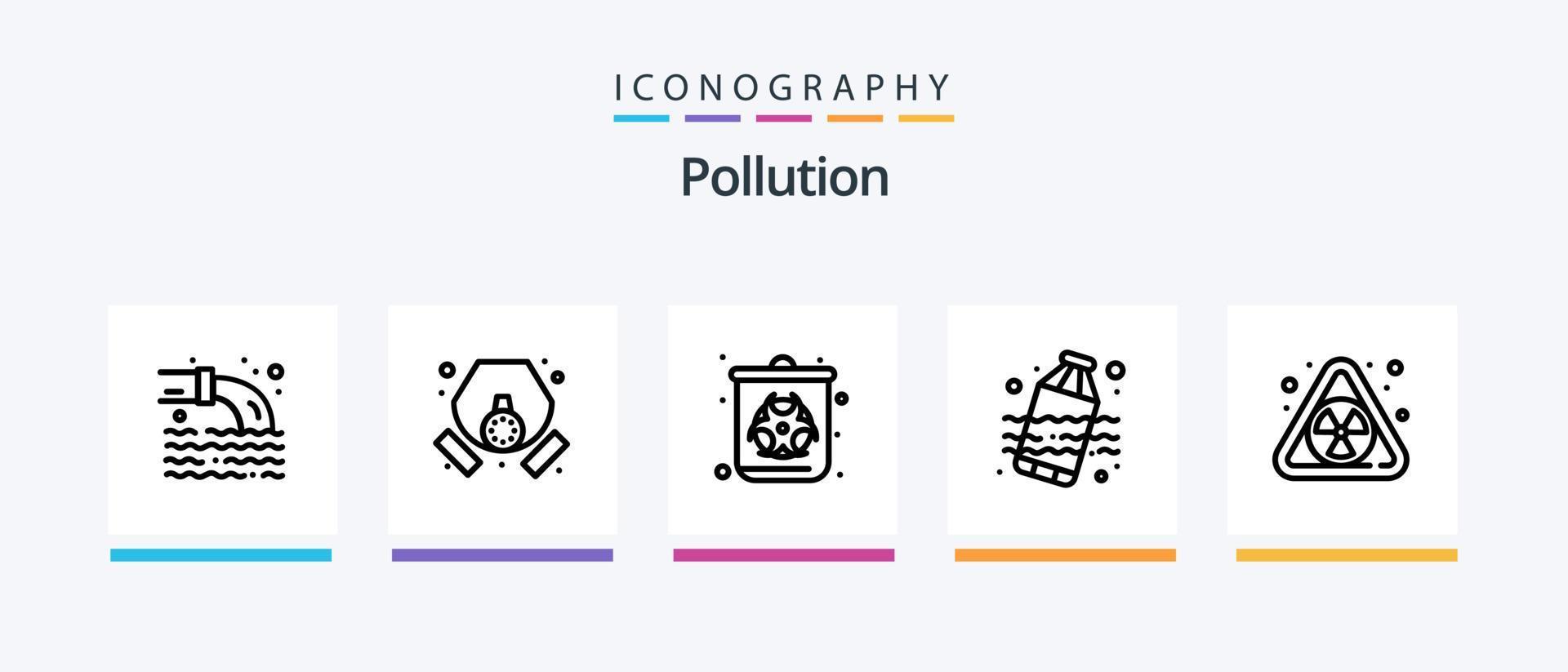 Pollution Line 5 Icon Pack Including . pollution. pollution. leak. disable. Creative Icons Design vector