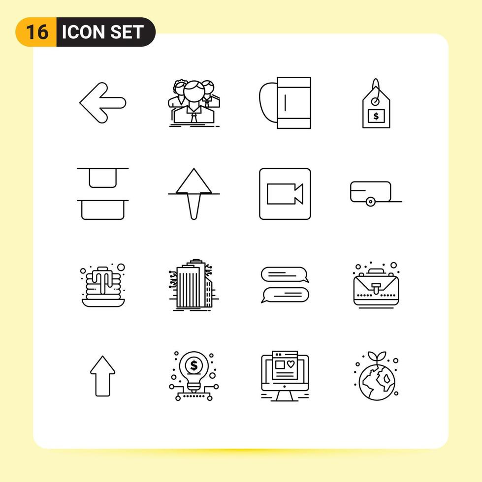 16 User Interface Outline Pack of modern Signs and Symbols of up interface online label tag Editable Vector Design Elements