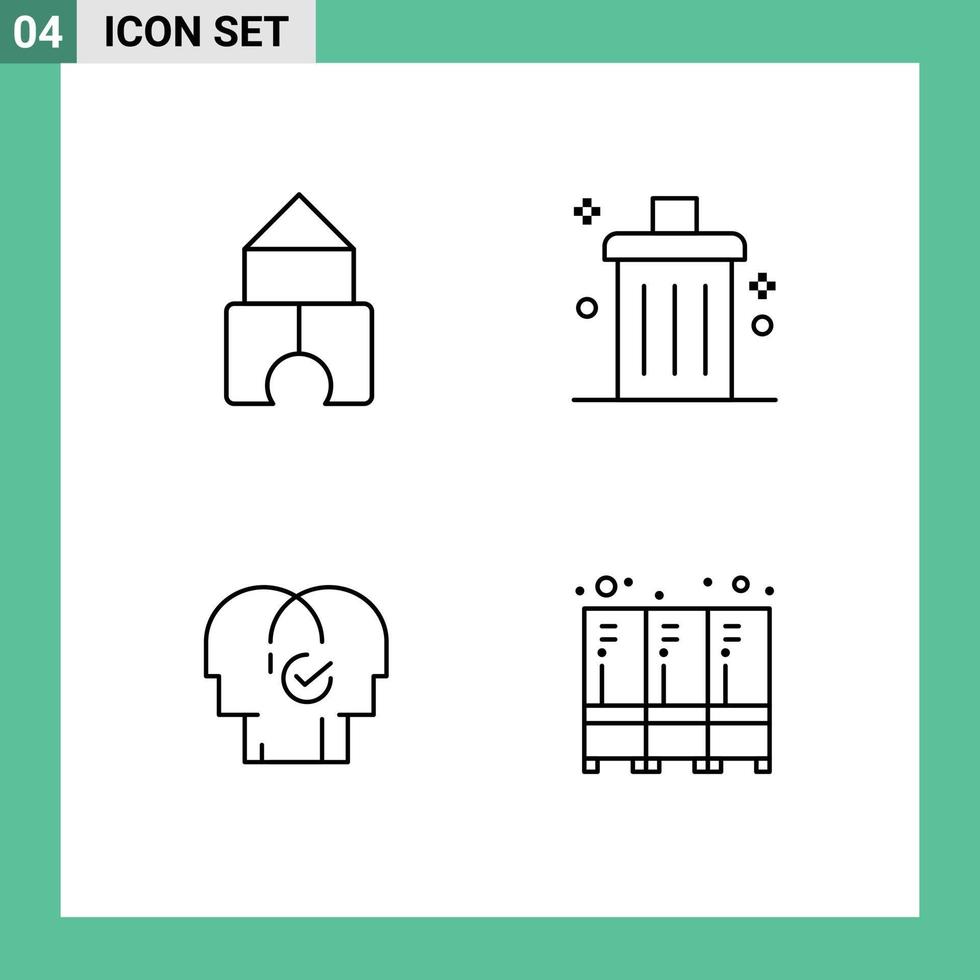 Pack of 4 Modern Filledline Flat Colors Signs and Symbols for Web Print Media such as building human bin garbage resources Editable Vector Design Elements