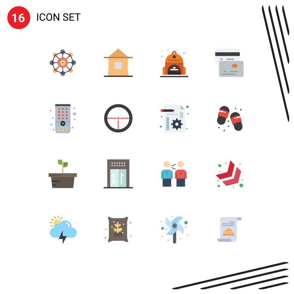 Modern Set of 16 Flat Colors and symbols such as tv control shack money cards Editable Pack of Creative Vector Design Elements