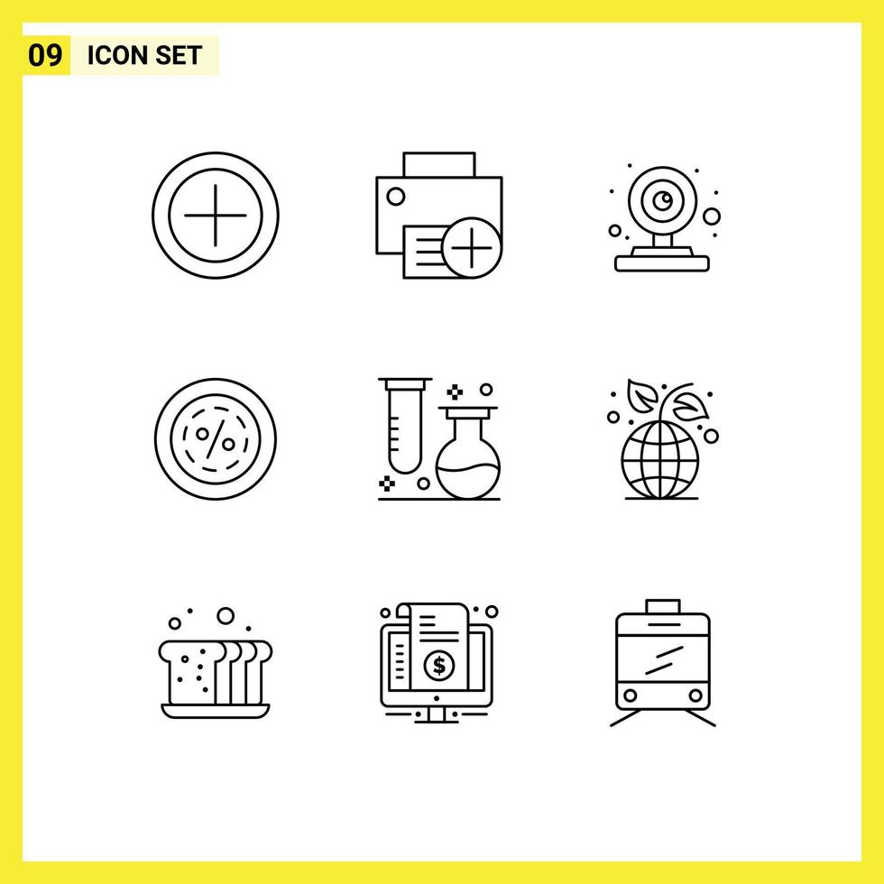 User Interface Pack of 9 Basic Outlines of shopping line camera commerce discount Editable Vector Design Elements