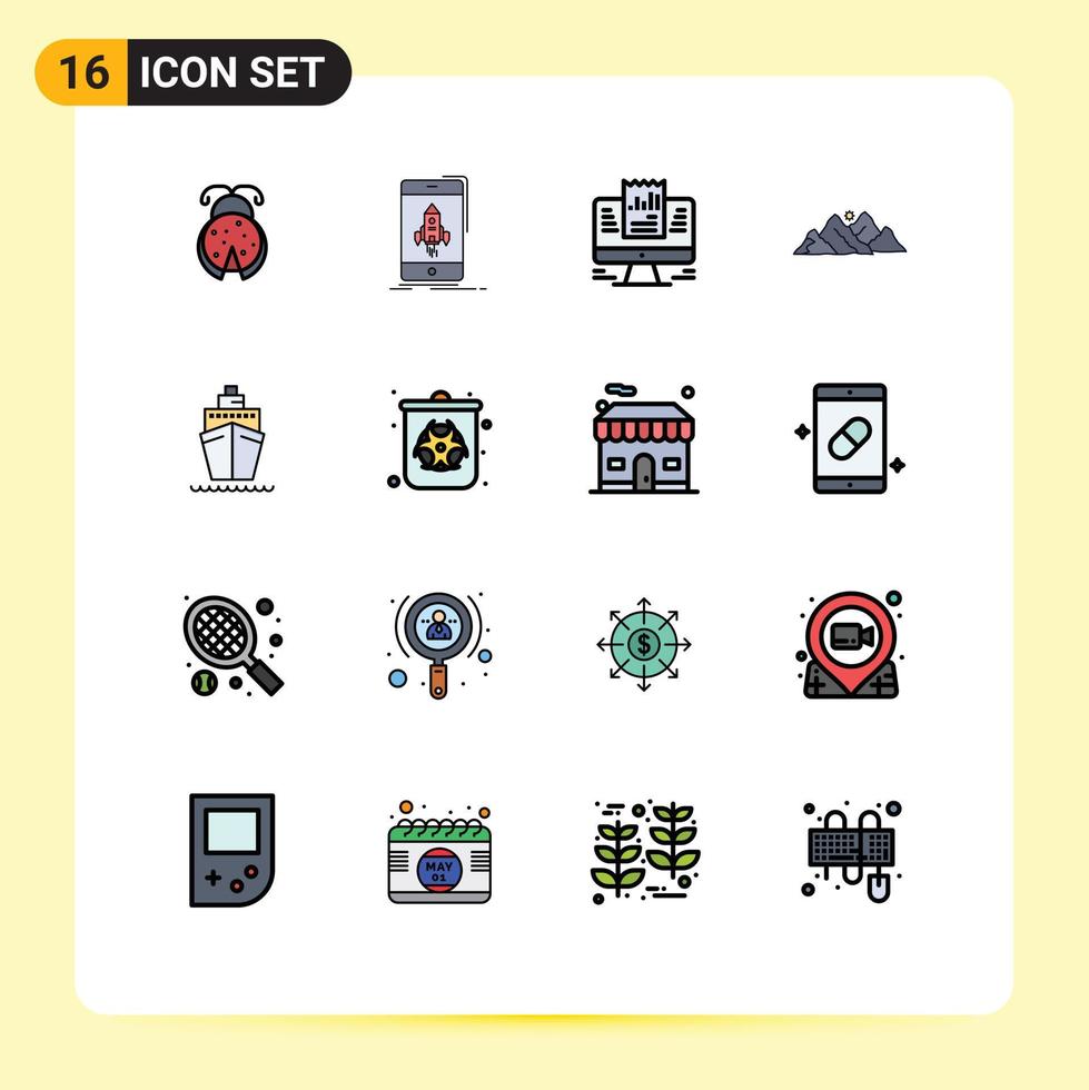 16 User Interface Flat Color Filled Line Pack of modern Signs and Symbols of nature landscape phone mountain computer Editable Creative Vector Design Elements