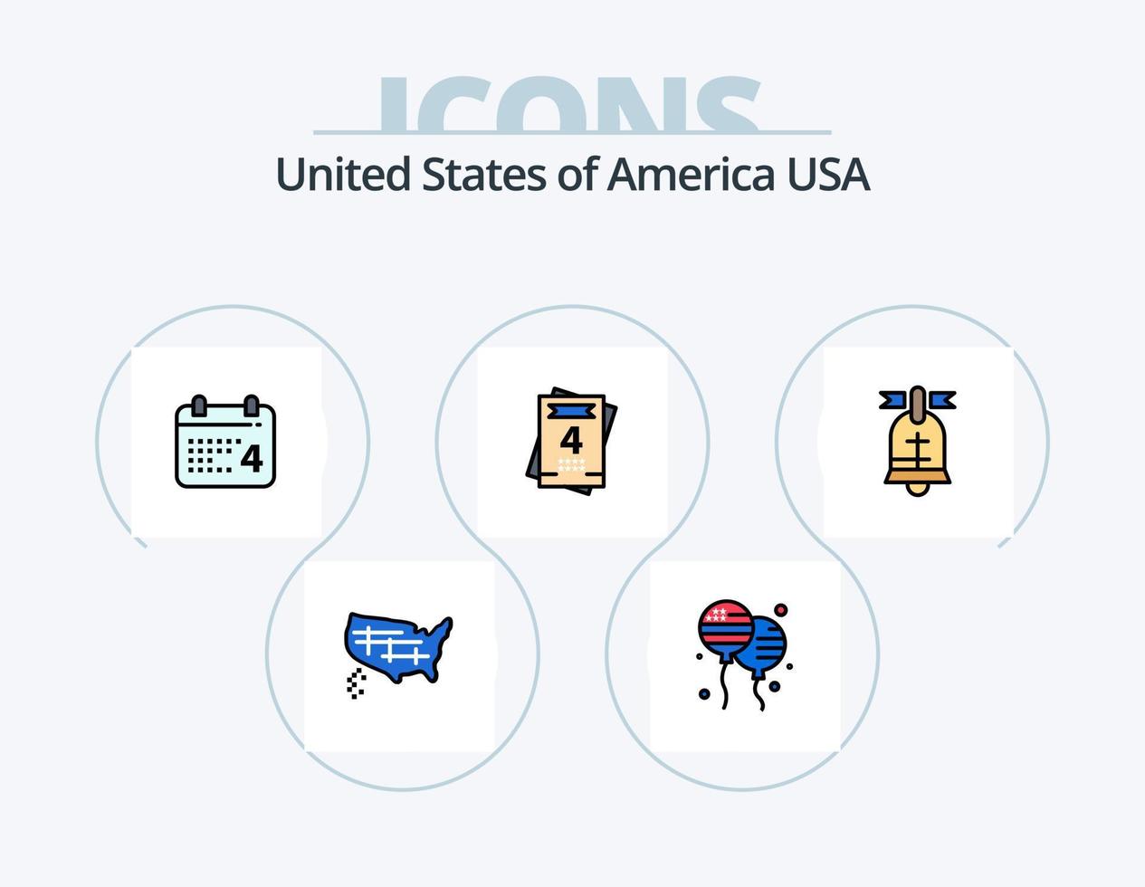 Estados Unidos línea lleno icono paquete 5 5 icono diseño. vocero. bandera. tambor. americano. corazón vector