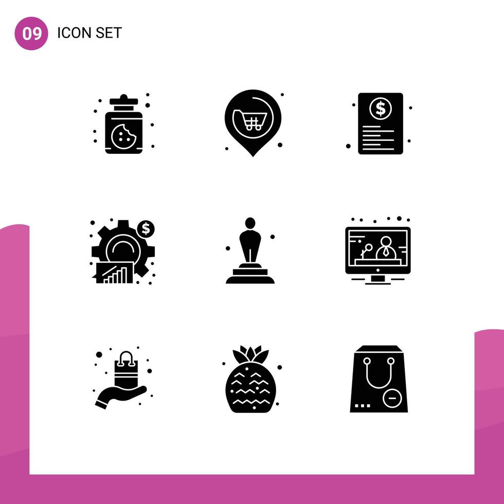 Editable Vector Line Pack of 9 Simple Solid Glyphs of academy graph file business analysis Editable Vector Design Elements
