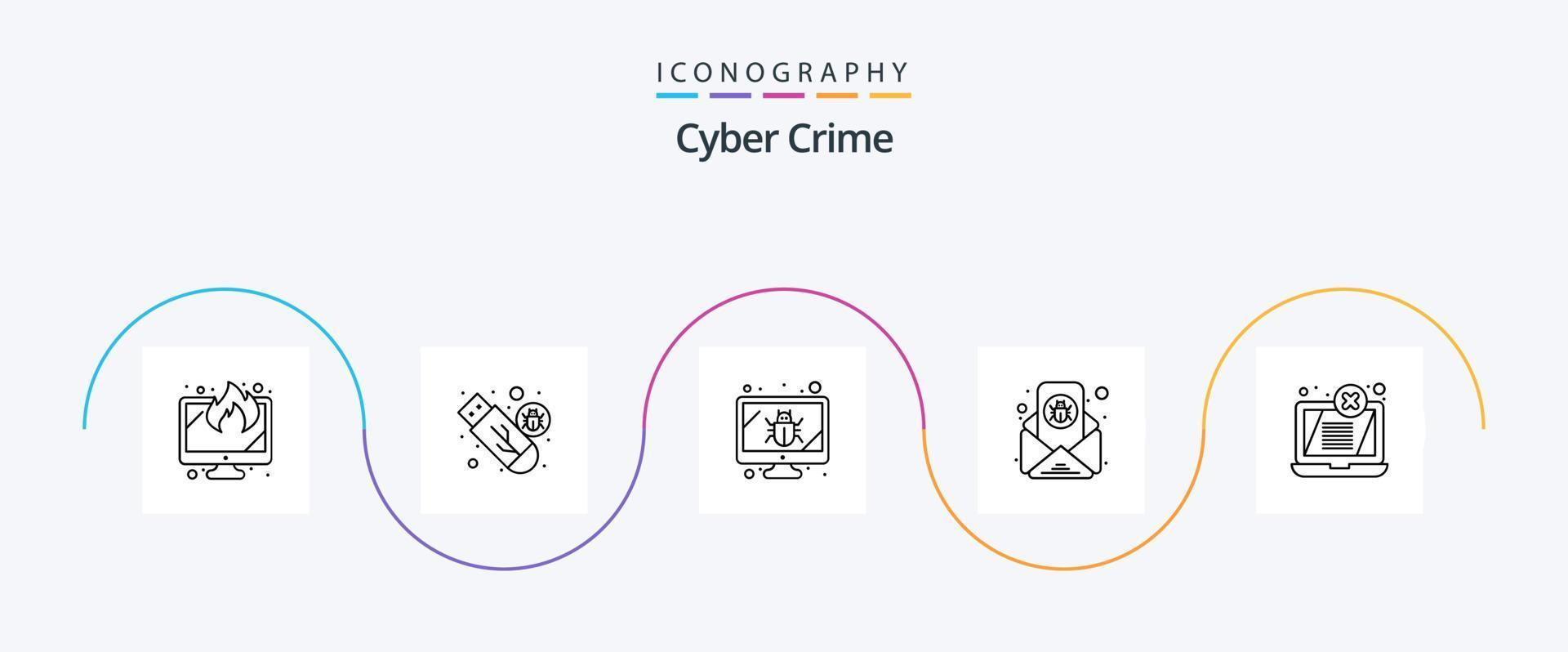 Cyber Crime Line 5 Icon Pack Including . email virus. virus. email. security vector